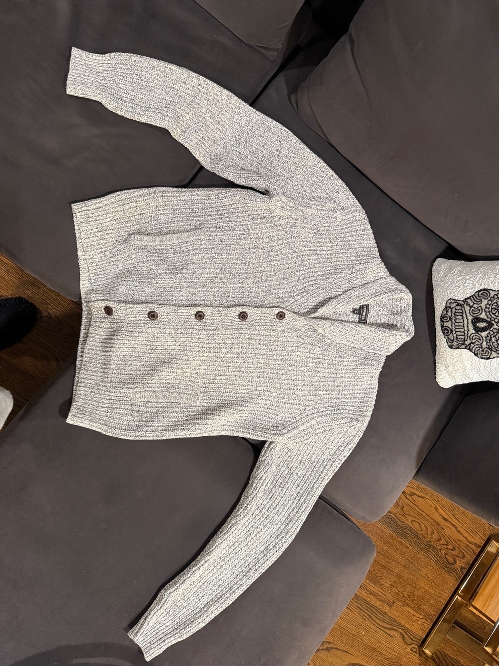 Express Light Gray Ribbed Button-Front Cardigan